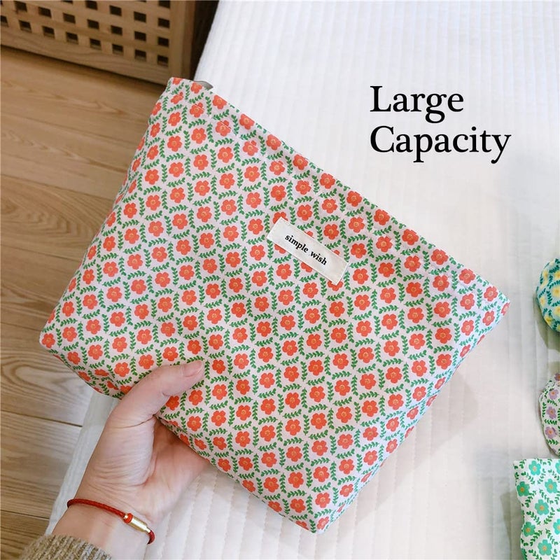 STARDW Aesthetic Floral Makeup Bag Cute Small Cosmetic Bags for Women Girls  Travel Toiletry Bag Large Capacity Zipper Makeup Pouch  Purse Organizer Pouches (Red Floral) - Image 2